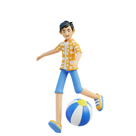 Man Play Beach Ball  3D Illustration