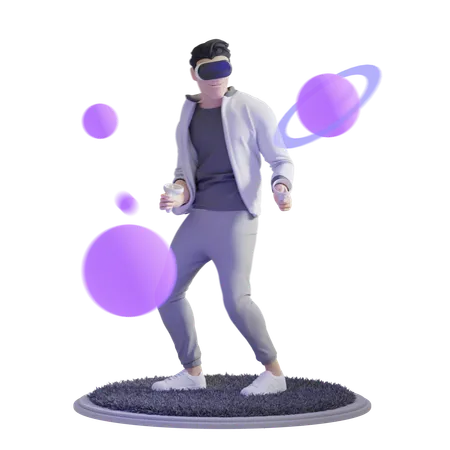 Man Play Orbit with VR glasses  3D Illustration