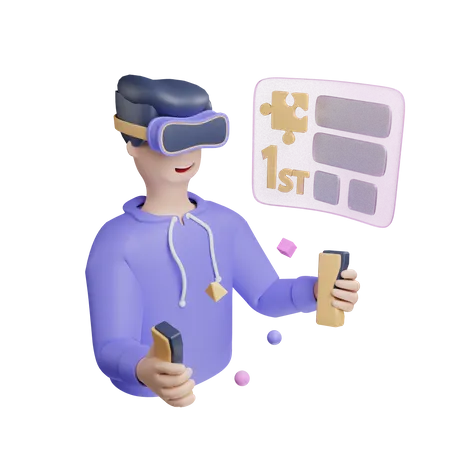 Man Playing Game using Vr tech  3D Illustration