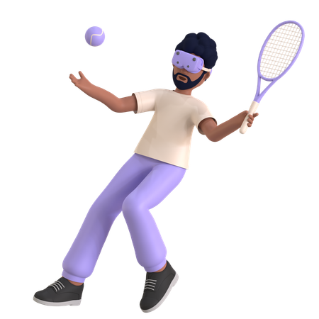 Man Playing Tennis Using Vr Goggles  3D Illustration