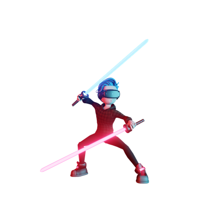 Man playing Virtual Sword game  3D Icon