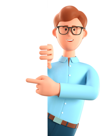 Man pointing finger at blank information board  3D Illustration