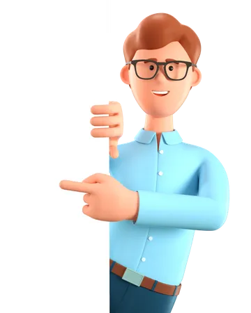 Man pointing finger at blank information board  3D Illustration