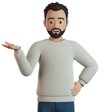 Man Pointing Hand To Introduce Something  3D Illustration