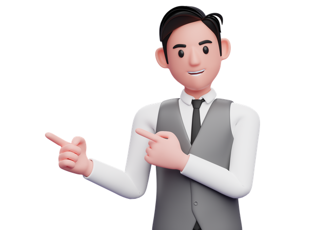 Man pointing side with both index fingers  3D Illustration