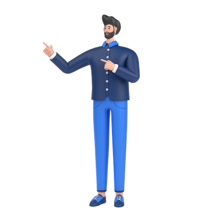 Man pointing something on his right side  3D Illustration