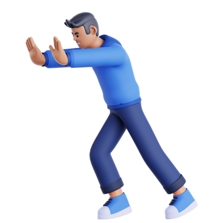 Man Pushing Wall Gesture  3D Illustration