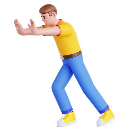 Man Pushing Wall Gesture  3D Illustration