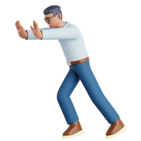 Man Pushing Wall Gesture  3D Illustration