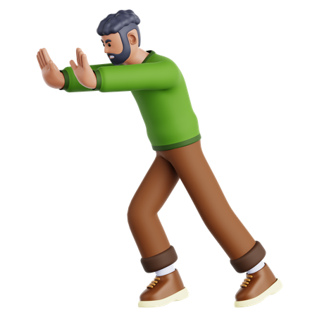 Man Pushing Wall Gesture  3D Illustration