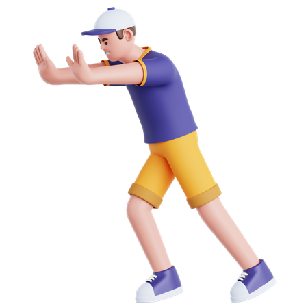 Man Pushing Wall Gesture  3D Illustration