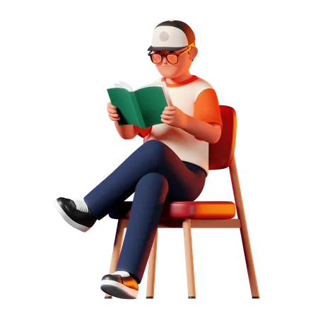 Man Reading A Book Pose  3D Illustration