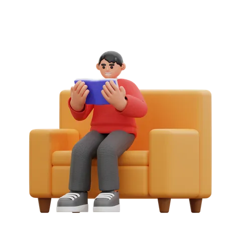 Man Reading Book while Sitting on Chair  3D Icon