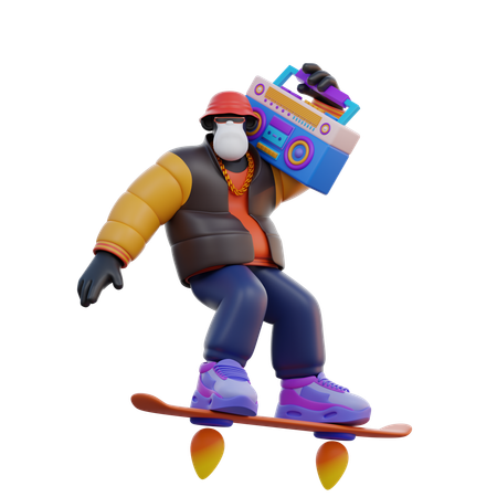 Man Riding Hoverboard  3D Illustration