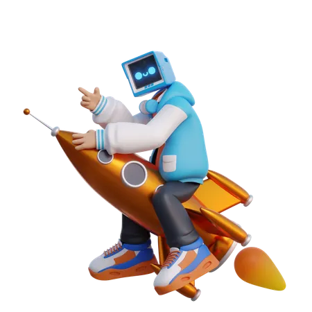 Man Riding Rocket  3D Illustration