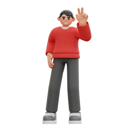 Man showing victory sign  3D Icon