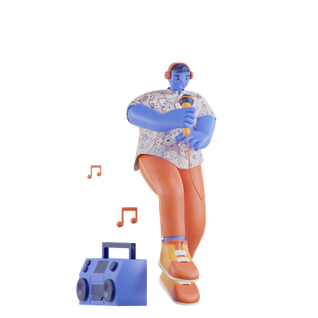 Man singing rap music  3D Illustration