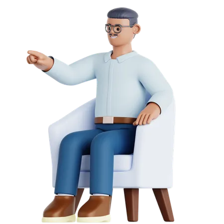 Man Sitting on Couch and Pointing  3D Illustration