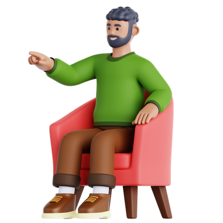 Man Sitting on Couch and Pointing  3D Illustration