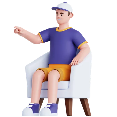 Man Sitting on Couch and Pointing  3D Illustration