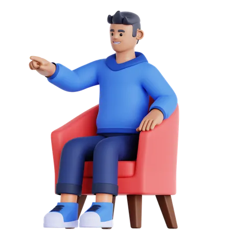 Man Sitting on Couch and Pointing  3D Illustration