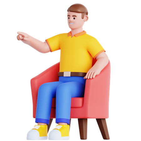 Man Sitting on Couch and Pointing  3D Illustration