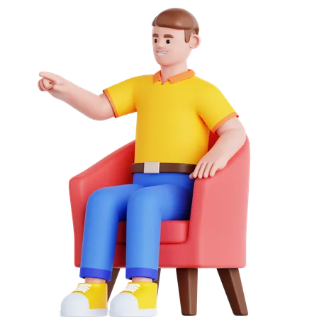 Man Sitting on Couch and Pointing  3D Illustration