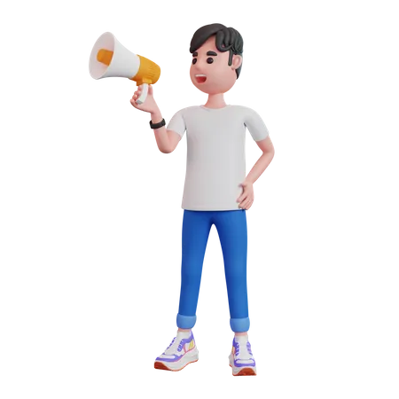 Man Speaks Up With Megaphone  3D Illustration