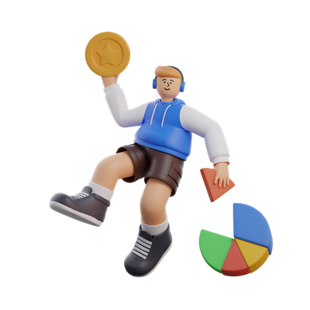 Man Stacking Coins  3D Illustration