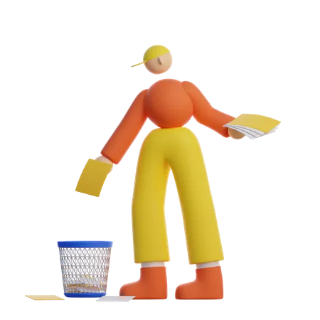 Man throw garbage in trash  3D Illustration