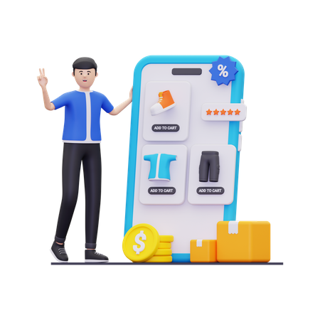 Man using e-commerce app  3D Illustration