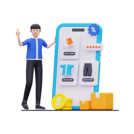 Man using e-commerce app  3D Illustration