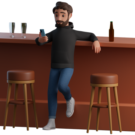 Man using phone at bar counter  3D Illustration