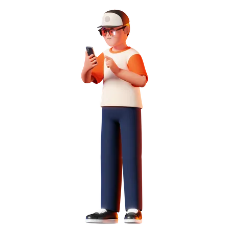 Man Using Smartphone Pose  3D Illustration