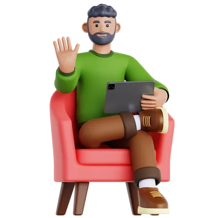 Man Using Tablet on Couch  3D Illustration