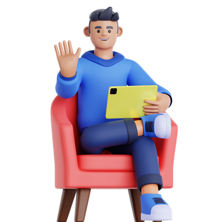 Man Using Tablet on Couch  3D Illustration