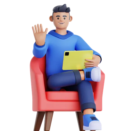 Man Using Tablet on Couch  3D Illustration