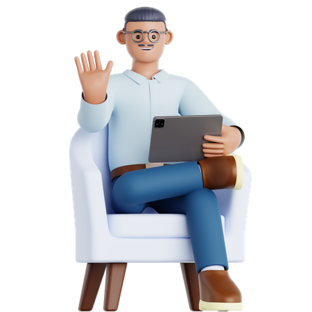 Man Using Tablet on Couch  3D Illustration