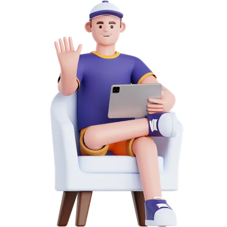 Man Using Tablet on Couch  3D Illustration