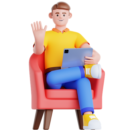 Man Using Tablet on Couch  3D Illustration