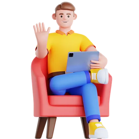 Man Using Tablet on Couch  3D Illustration