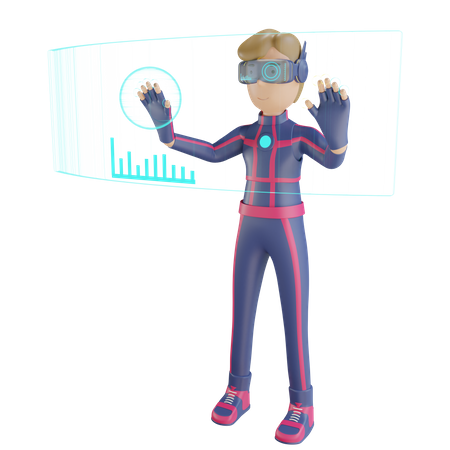 Man virtual working with metaverse  3D Illustration