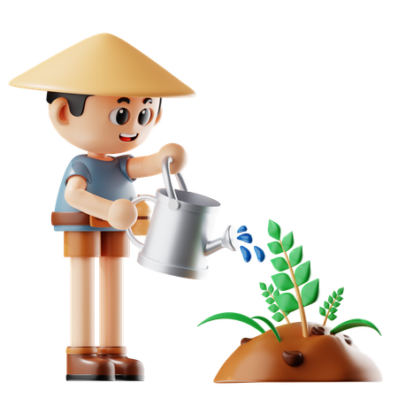 Man Water Plants  3D Illustration