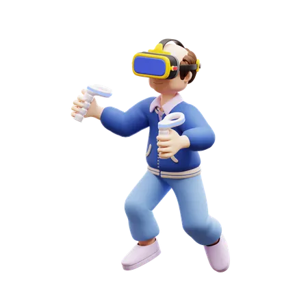 Man Wears Vr Goggles  3D Illustration