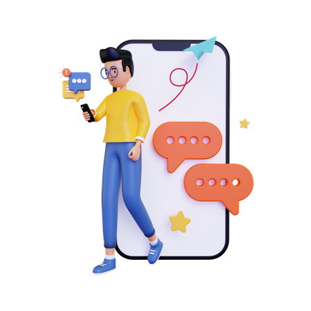 Man with Notification of incoming message  3D Illustration