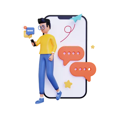 Man with Notification of incoming message  3D Illustration