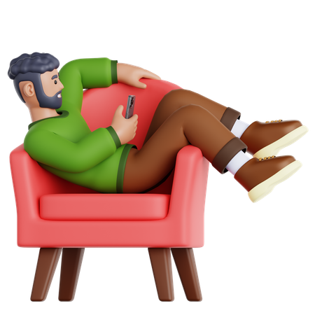 Man with phone Lying on Couch  3D Icon