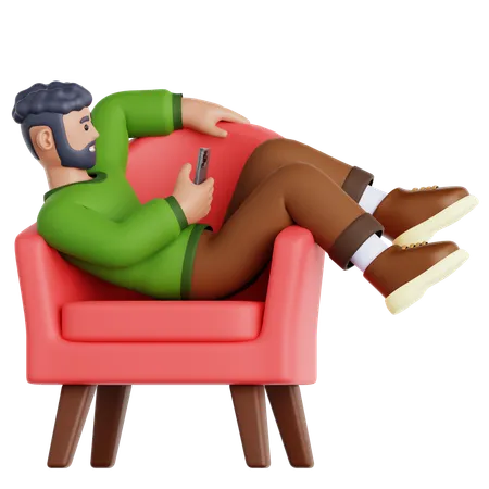 Man with phone Lying on Couch  3D Icon