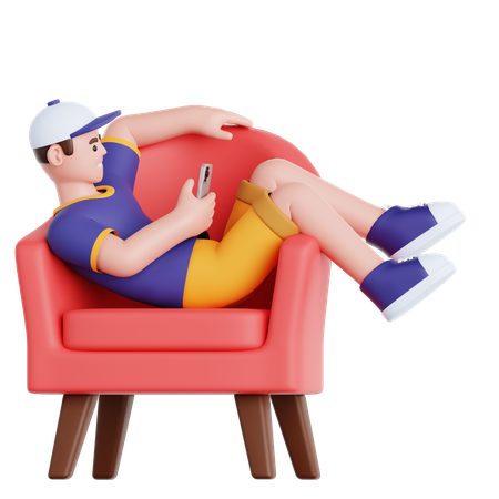 Man with phone Lying on Couch  3D Illustration