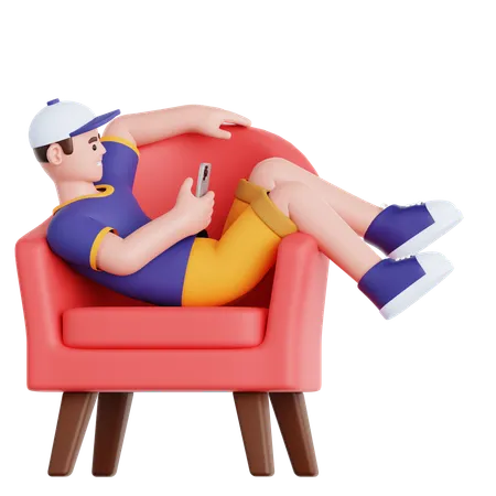 Man with phone Lying on Couch  3D Illustration